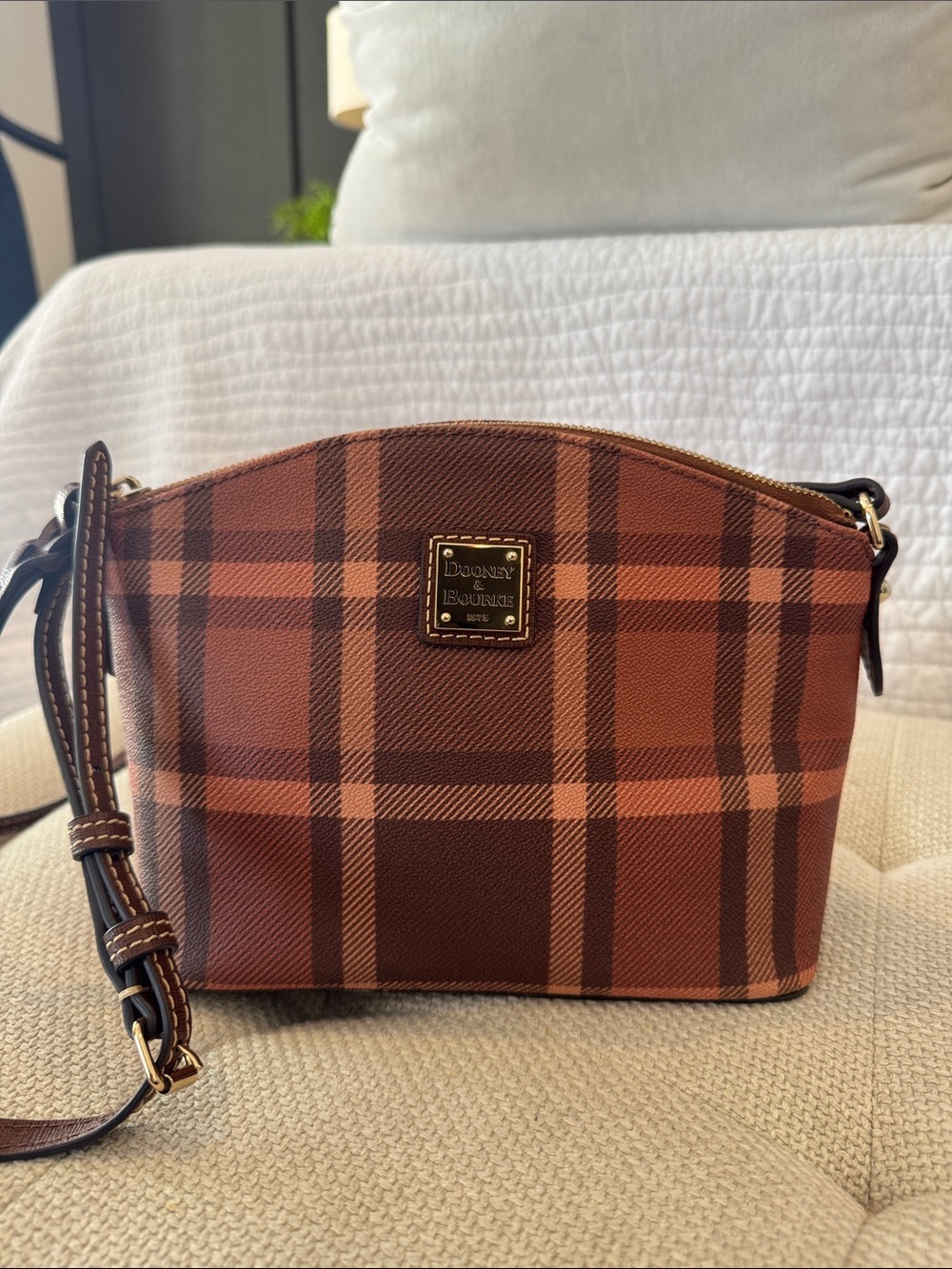 Dooney & Bourke Brown and Tan Plaid Crossbody Bag